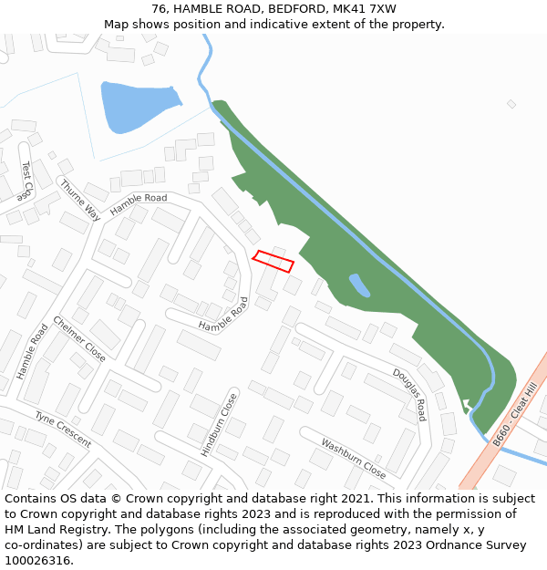 76, HAMBLE ROAD, BEDFORD, MK41 7XW: Location map and indicative extent of plot