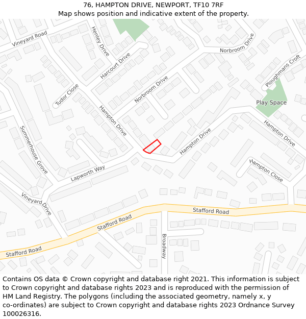 76, HAMPTON DRIVE, NEWPORT, TF10 7RF: Location map and indicative extent of plot