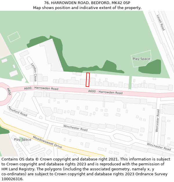 76, HARROWDEN ROAD, BEDFORD, MK42 0SP: Location map and indicative extent of plot