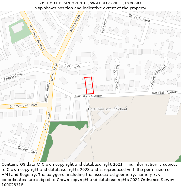 76, HART PLAIN AVENUE, WATERLOOVILLE, PO8 8RX: Location map and indicative extent of plot