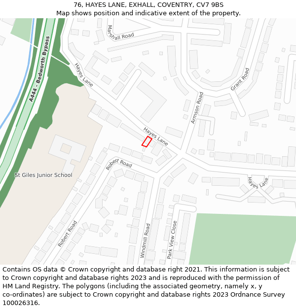 76, HAYES LANE, EXHALL, COVENTRY, CV7 9BS: Location map and indicative extent of plot