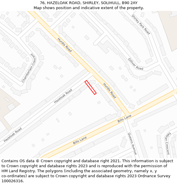 76, HAZELOAK ROAD, SHIRLEY, SOLIHULL, B90 2AY: Location map and indicative extent of plot