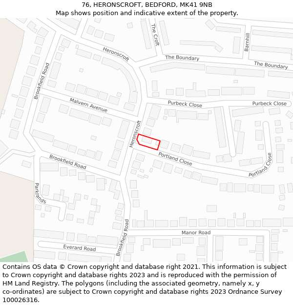 76, HERONSCROFT, BEDFORD, MK41 9NB: Location map and indicative extent of plot