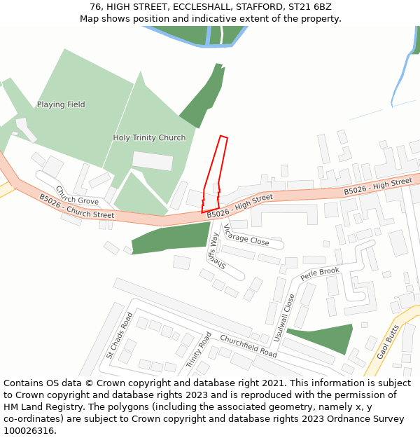 76, HIGH STREET, ECCLESHALL, STAFFORD, ST21 6BZ: Location map and indicative extent of plot