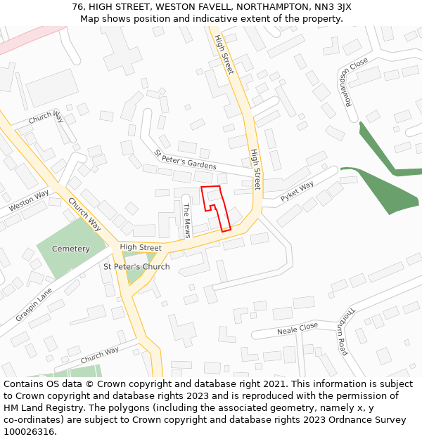 76, HIGH STREET, WESTON FAVELL, NORTHAMPTON, NN3 3JX: Location map and indicative extent of plot