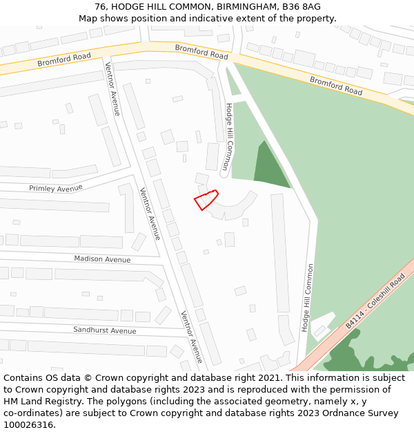 76, HODGE HILL COMMON, BIRMINGHAM, B36 8AG: Location map and indicative extent of plot