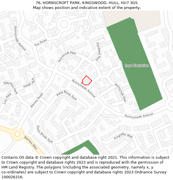 76, HORNSCROFT PARK, KINGSWOOD, HULL, HU7 3GS: Location map and indicative extent of plot