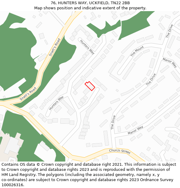 76, HUNTERS WAY, UCKFIELD, TN22 2BB: Location map and indicative extent of plot