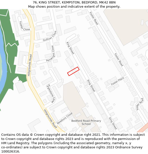 76, KING STREET, KEMPSTON, BEDFORD, MK42 8BN: Location map and indicative extent of plot