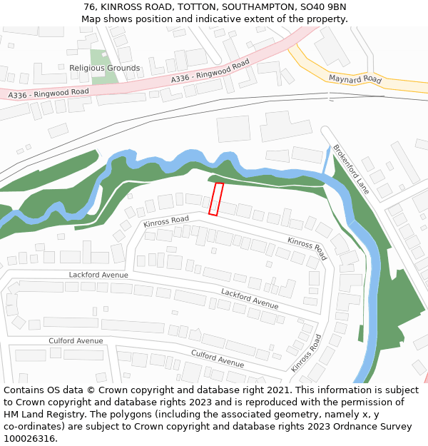 76, KINROSS ROAD, TOTTON, SOUTHAMPTON, SO40 9BN: Location map and indicative extent of plot