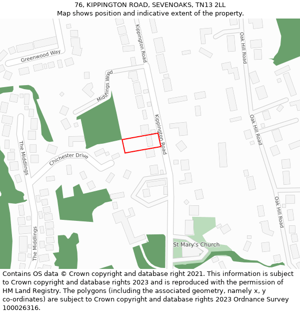 76, KIPPINGTON ROAD, SEVENOAKS, TN13 2LL: Location map and indicative extent of plot