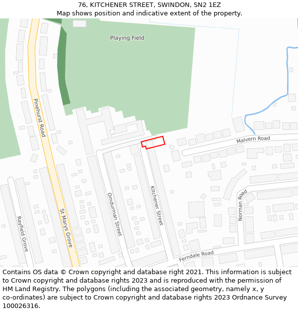 76, KITCHENER STREET, SWINDON, SN2 1EZ: Location map and indicative extent of plot