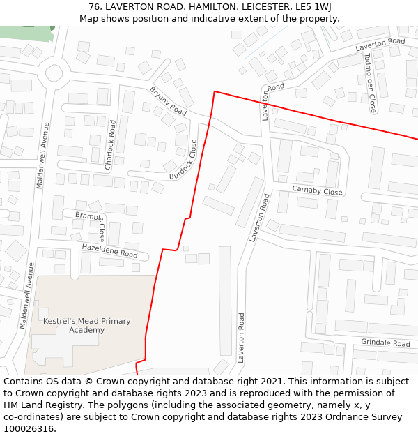 76, LAVERTON ROAD, HAMILTON, LEICESTER, LE5 1WJ: Location map and indicative extent of plot