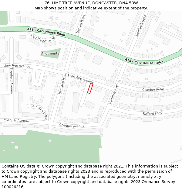 76, LIME TREE AVENUE, DONCASTER, DN4 5BW: Location map and indicative extent of plot