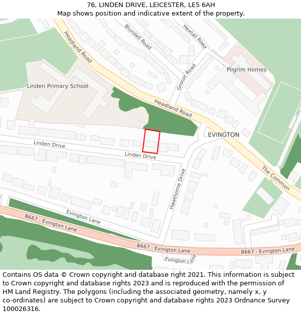 76, LINDEN DRIVE, LEICESTER, LE5 6AH: Location map and indicative extent of plot