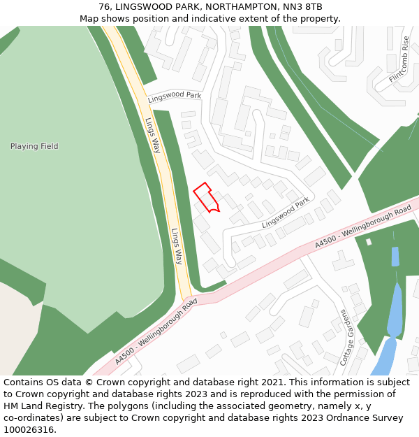 76, LINGSWOOD PARK, NORTHAMPTON, NN3 8TB: Location map and indicative extent of plot