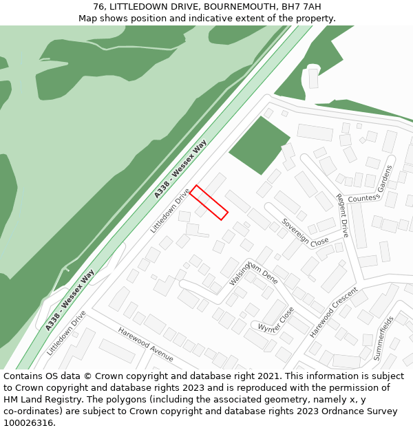 76, LITTLEDOWN DRIVE, BOURNEMOUTH, BH7 7AH: Location map and indicative extent of plot