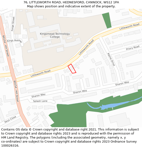 76, LITTLEWORTH ROAD, HEDNESFORD, CANNOCK, WS12 1PA: Location map and indicative extent of plot