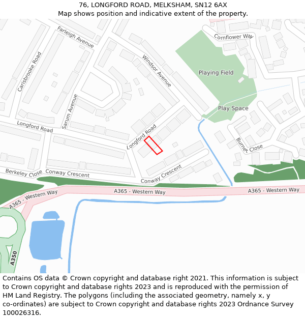 76, LONGFORD ROAD, MELKSHAM, SN12 6AX: Location map and indicative extent of plot