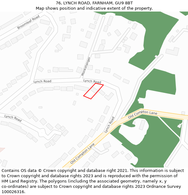 76, LYNCH ROAD, FARNHAM, GU9 8BT: Location map and indicative extent of plot