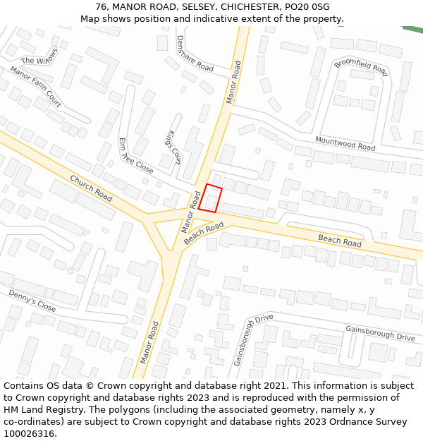 76, MANOR ROAD, SELSEY, CHICHESTER, PO20 0SG: Location map and indicative extent of plot