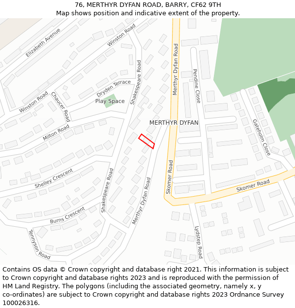 76, MERTHYR DYFAN ROAD, BARRY, CF62 9TH: Location map and indicative extent of plot