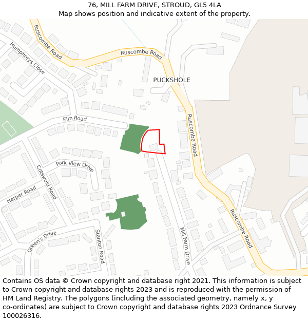 76, MILL FARM DRIVE, STROUD, GL5 4LA: Location map and indicative extent of plot
