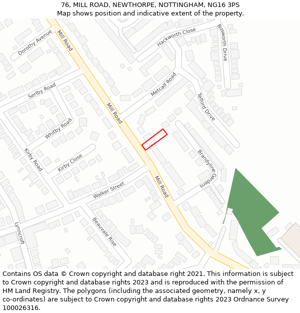 76, MILL ROAD, NEWTHORPE, NOTTINGHAM, NG16 3PS: Location map and indicative extent of plot
