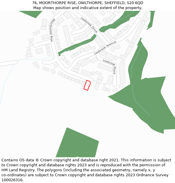 76, MOORTHORPE RISE, OWLTHORPE, SHEFFIELD, S20 6QD: Location map and indicative extent of plot