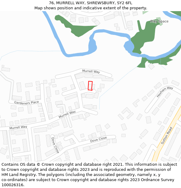 76, MURRELL WAY, SHREWSBURY, SY2 6FL: Location map and indicative extent of plot