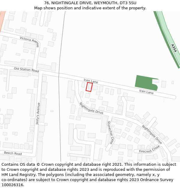 76, NIGHTINGALE DRIVE, WEYMOUTH, DT3 5SU: Location map and indicative extent of plot