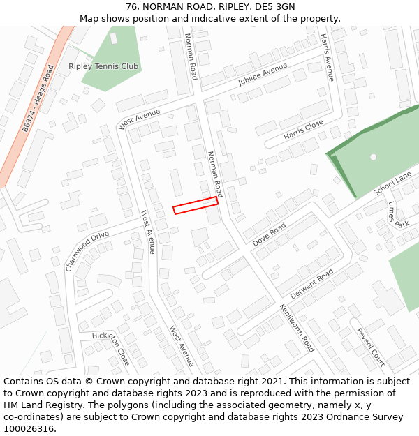 76, NORMAN ROAD, RIPLEY, DE5 3GN: Location map and indicative extent of plot