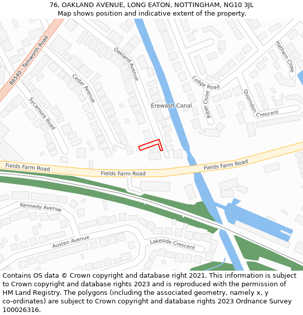 76, OAKLAND AVENUE, LONG EATON, NOTTINGHAM, NG10 3JL: Location map and indicative extent of plot