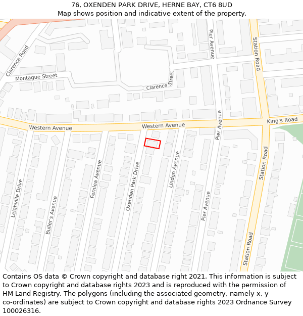 76, OXENDEN PARK DRIVE, HERNE BAY, CT6 8UD: Location map and indicative extent of plot