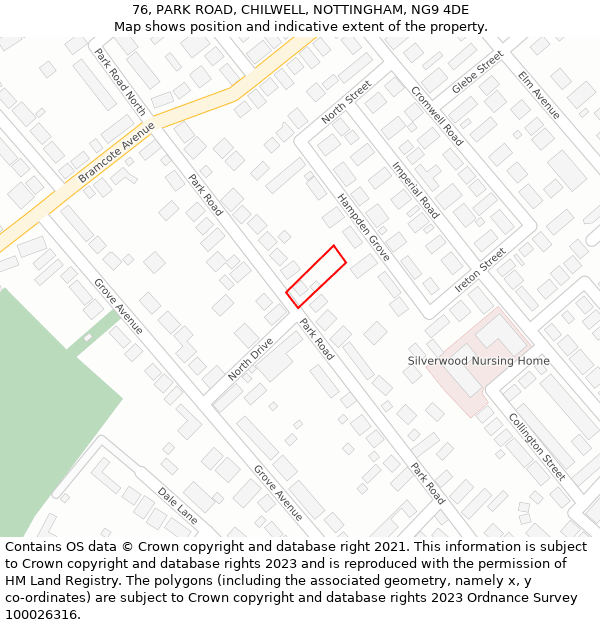 76, PARK ROAD, CHILWELL, NOTTINGHAM, NG9 4DE: Location map and indicative extent of plot