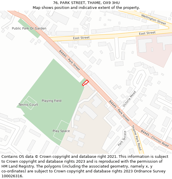 76, PARK STREET, THAME, OX9 3HU: Location map and indicative extent of plot