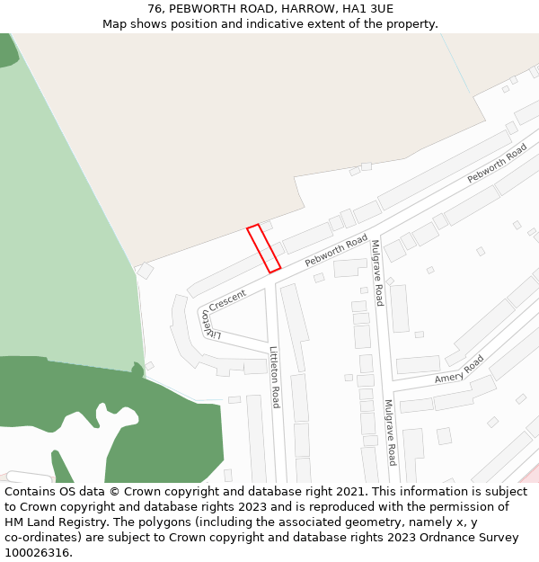 76, PEBWORTH ROAD, HARROW, HA1 3UE: Location map and indicative extent of plot
