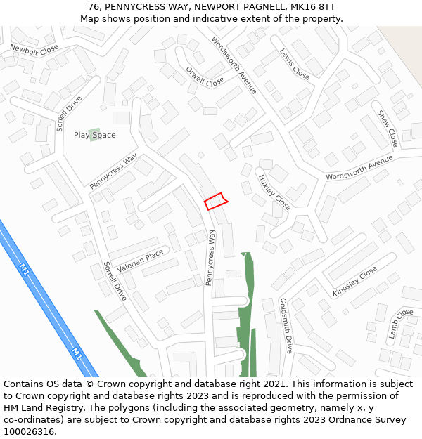 76, PENNYCRESS WAY, NEWPORT PAGNELL, MK16 8TT: Location map and indicative extent of plot