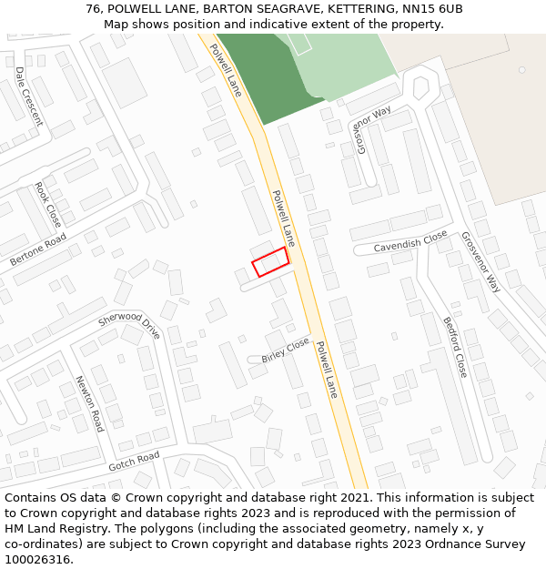 76, POLWELL LANE, BARTON SEAGRAVE, KETTERING, NN15 6UB: Location map and indicative extent of plot