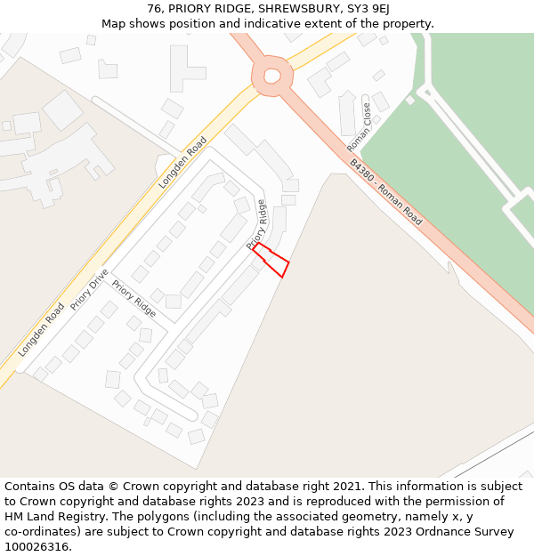 76, PRIORY RIDGE, SHREWSBURY, SY3 9EJ: Location map and indicative extent of plot