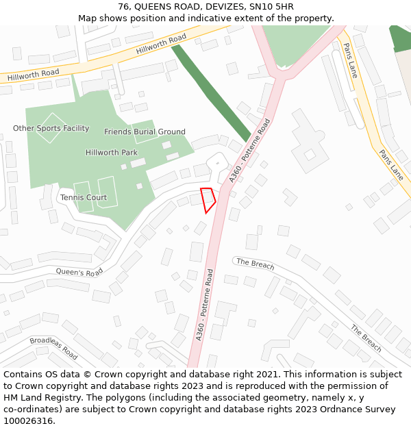76, QUEENS ROAD, DEVIZES, SN10 5HR: Location map and indicative extent of plot