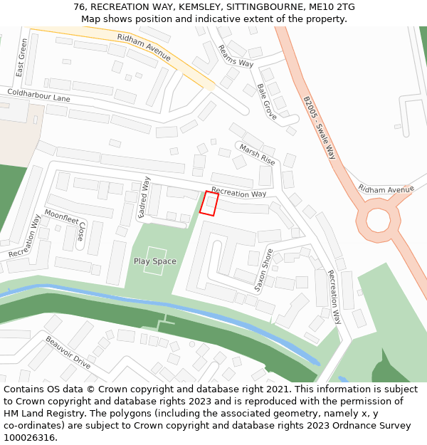 76, RECREATION WAY, KEMSLEY, SITTINGBOURNE, ME10 2TG: Location map and indicative extent of plot