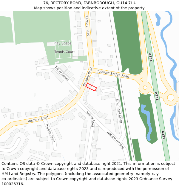 76, RECTORY ROAD, FARNBOROUGH, GU14 7HU: Location map and indicative extent of plot