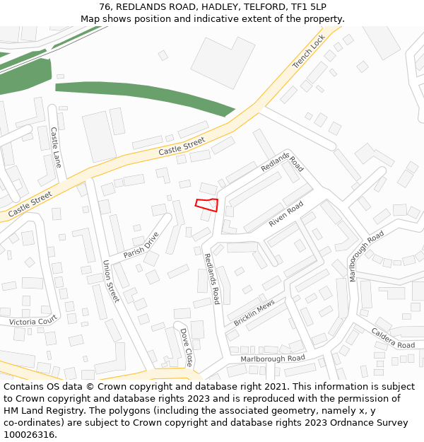 76, REDLANDS ROAD, HADLEY, TELFORD, TF1 5LP: Location map and indicative extent of plot