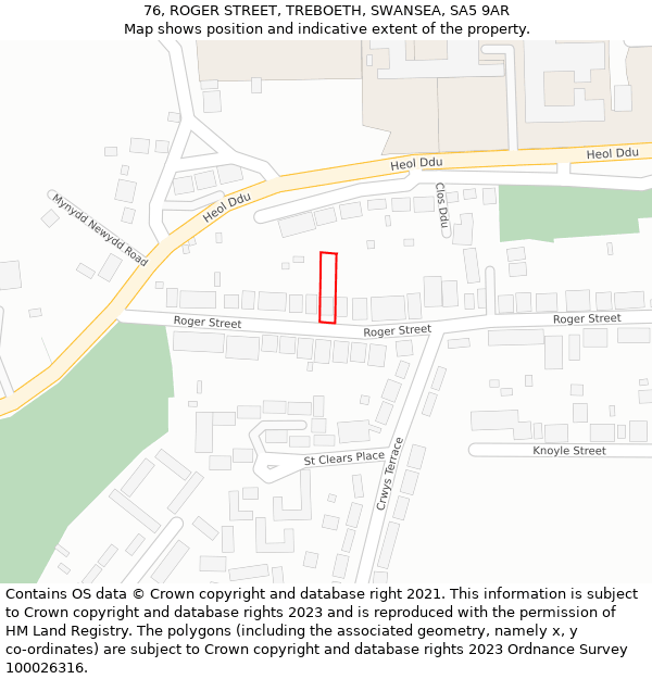 76, ROGER STREET, TREBOETH, SWANSEA, SA5 9AR: Location map and indicative extent of plot