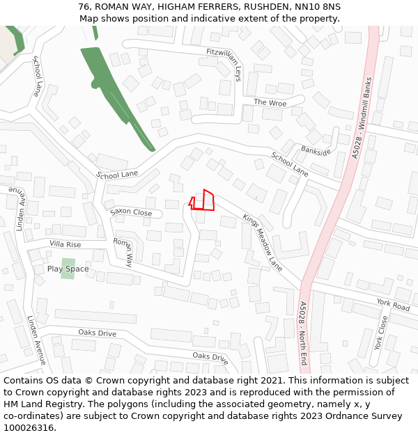 76, ROMAN WAY, HIGHAM FERRERS, RUSHDEN, NN10 8NS: Location map and indicative extent of plot