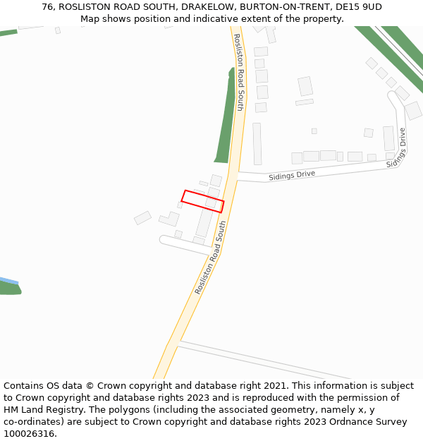 76, ROSLISTON ROAD SOUTH, DRAKELOW, BURTON-ON-TRENT, DE15 9UD: Location map and indicative extent of plot