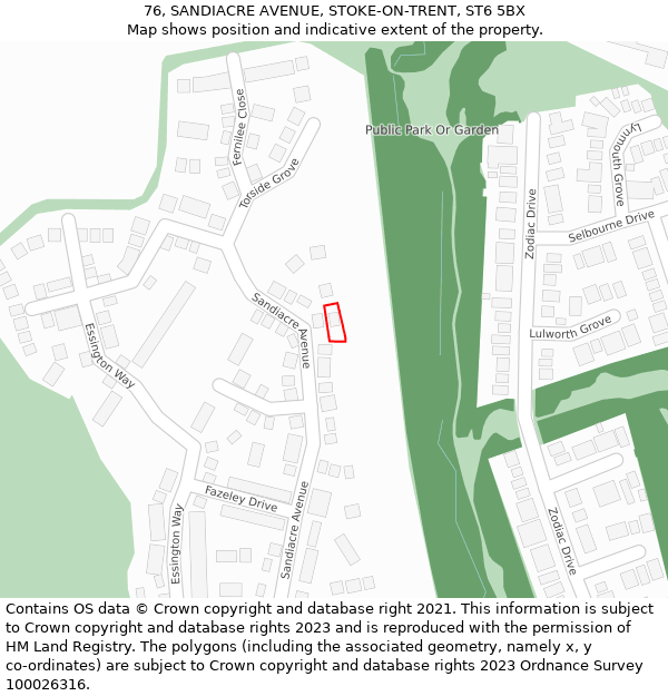 76, SANDIACRE AVENUE, STOKE-ON-TRENT, ST6 5BX: Location map and indicative extent of plot