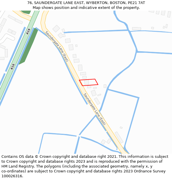76, SAUNDERGATE LANE EAST, WYBERTON, BOSTON, PE21 7AT: Location map and indicative extent of plot