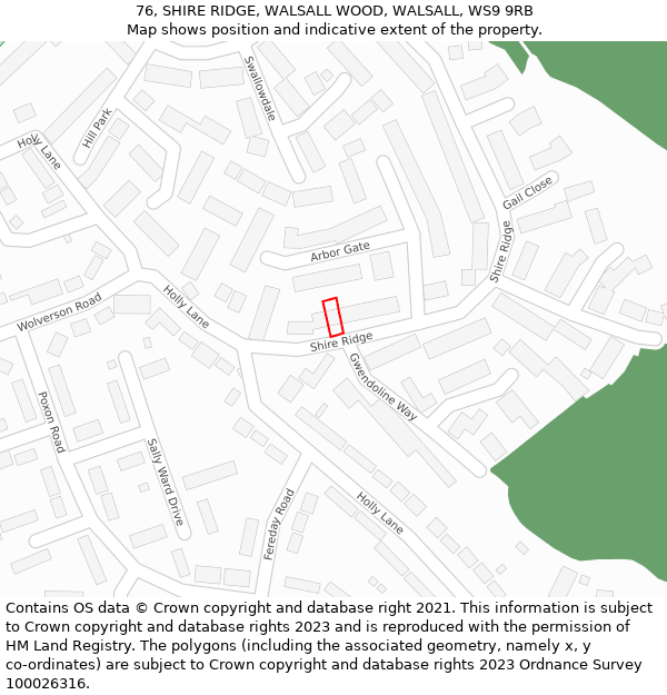 76, SHIRE RIDGE, WALSALL WOOD, WALSALL, WS9 9RB: Location map and indicative extent of plot